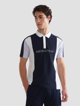 U.S. POLO ASSN. - Men Blue Knitted Half Sleeves Polo T-Shirt