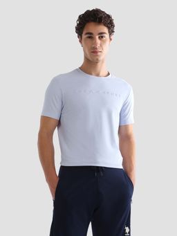 U.S. POLO ASSN. - Men Blue Knitted Half Sleeves T-Shirt