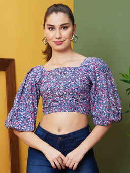 Globus - Women Multicolor Printed Casual Square Neck Crop Top