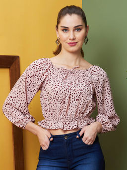 Globus - Women Pink Printed Casual Round Neck Crop Top