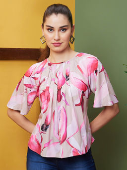 Globus - Women Pink Printed Casual Round Neck Regular Top