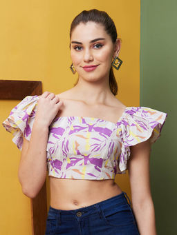 Globus - Women Lavender Printed Casual Square Neck Crop Top