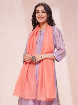 Fabindia - Women Coral Woven Design Cotton Silk Stole