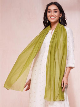 Fabindia - Women Green Woven Design Cotton Silk Stole