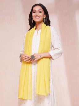 Fabindia - Women Yellow Woven Design Cotton Silk Stole