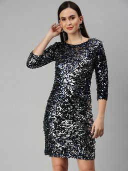 SHOWOFF - Women Solid Navy Blue Sheath Dress