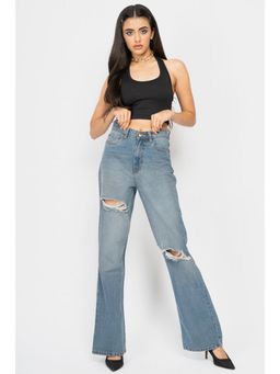 FREAKINS - Mid Blue Med Distress Bootcut Jeans