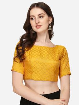 Amrutam Fab - Women's Jacquard Yellow Boat Neck Blouse