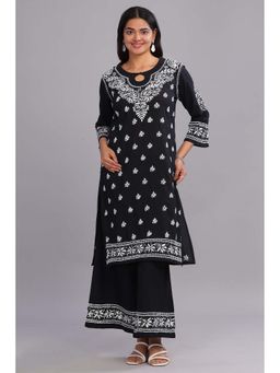 CLUB LOOM - Himani Chikankari Cotton Black Kurta with Palazzo (Set of 2)