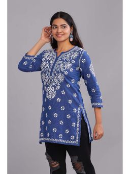 CLUB LOOM - Gulnar Chikankari Katha Cotton Blue Kurti