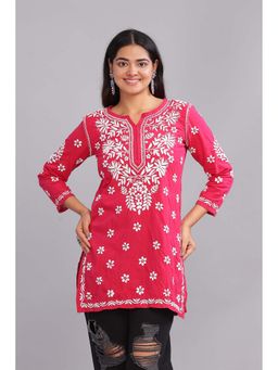 CLUB LOOM - Sharmeeli Chikankari Cotton Pink Kurti