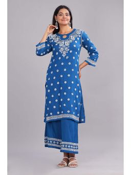 CLUB LOOM - Sheena Chikankari Cotton Blue Kurta with Palazzo (Set of 2)