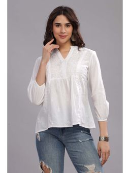 CLUB LOOM - Veena Chikankari Cotton White Top