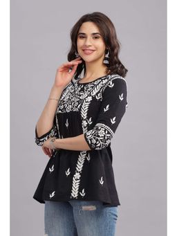 CLUB LOOM - Adah Chikankari Cotton Black Top