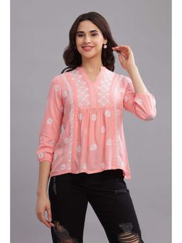 CLUB LOOM - Zibaa Chikankari Cotton Peach Top