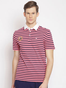 AM SWAN - Mens Stripes Bubblegum-astral Aura Polo T-shirt