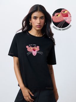The Souled Store - Pink Panther: As If I Care Black T-shirt