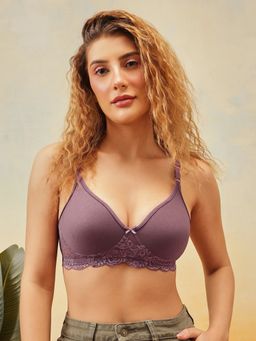 Clovia - Cotton Non-Padded Non-Wired Full Coverage Spacer Cup T-Shirt Bra Purple