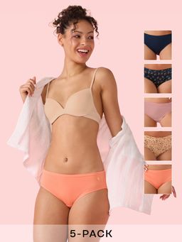 Enamor - Chic Cotton All Day Comfort Mid Waist Hipster Panty Women Multi-Color (Pack of 5)