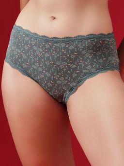 Clovia - Floral Print Mid Waist Hipster Panty Grey