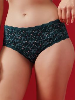 Clovia - Floral Print Mid Waist Hipster Panty Teal