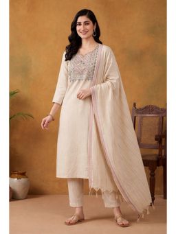 Jaipur Kurti - Women Beige Straight Kurta with Pant and Dupatta