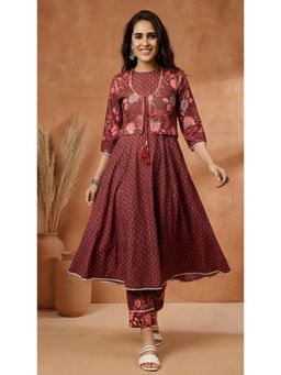 Jaipur Kurti - Women Floral Print Flared Kurta with Shrug and Pant