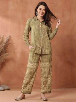 Jaipur Kurti - Women Grey Silk Blend Printed Co-Ord Set