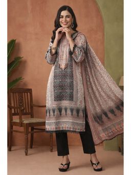 Jaipur Kurti - Women Black Printed Straight Kurta with Pant and Dupatta