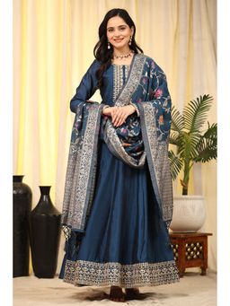Trendmalls - Women Anarkali Blue Anarkali Kurta With Pant And Dupatta
