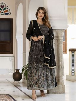 Trendmalls - Women Anarkali Black Anarkali Kurta With Pant And Dupatta