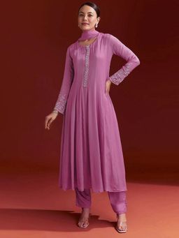 Trendmalls - Women Anarkali Pink Anarkali Kurta With Pant And Dupatta