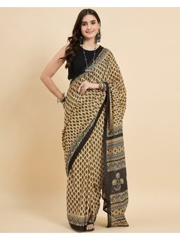 KVS FAB - Women Navy Blue Cotton Blend Abstract Saree with Unstitched Blouse