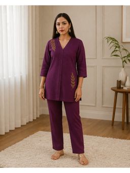 WE'AVE BY SHUBHKARI - Women Purple Rayon Slub Embellished Co-Ord Set