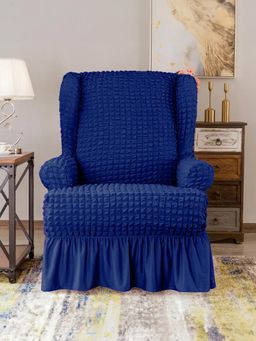 Cortina - Bubble Wingback Chair Cover, Stretchable Slipcover Navy Blue