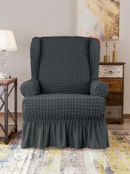 Cortina - Bubble Wingback Chair Cover, Stretchable Slipcover Grey