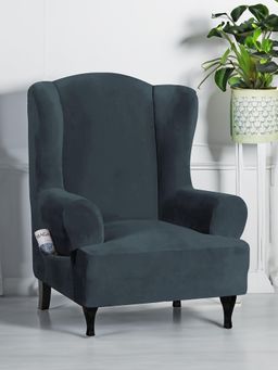 Cortina - Velvet Wingback Chair Cover, Stretchable Slipcover Grey