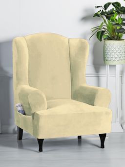 Cortina - Velvet Wingback Chair Cover, Stretchable Slipcover Yellow