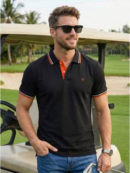 TOM MILTON - Black Men's Pure Cotton Polo T-Shirt