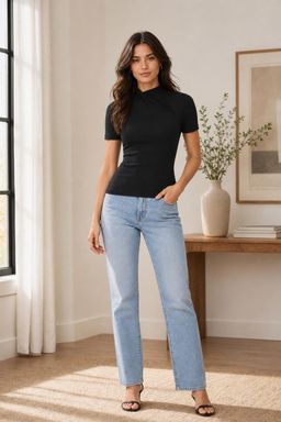 Cider - Asymmetrical Neck Short Sleeve Top