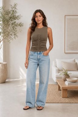 Cider - Ruched High Neck Knit Crop Top