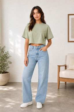 Cider - Round Neckline Oversized Crop Top
