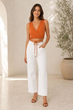 Cider - V-Neck Tie Back Crop Top
