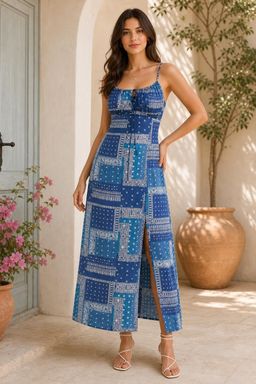 Cider - Paisley Knotted Criss Cross Maxi Dress