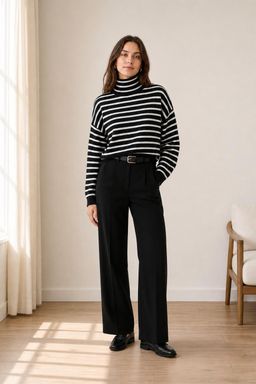 Cider - Striped High Neck Oversized Crop Sweater