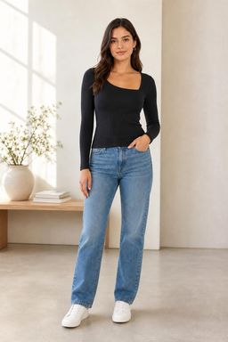 Cider - Solid Rib Asymmetrical Long Sleeve Top