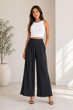 Cider - Satin High Waist Wide Leg Trousers
