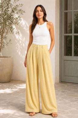 Cider - Corduroy High Waist Pleated Zip Wide Leg Trousers
