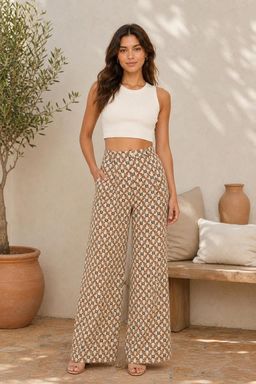 Cider - All Over Print Mid Rise Wide Leg Trouser
