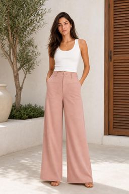 Cider - High Rise Solid Pocket Wide Leg Trousers